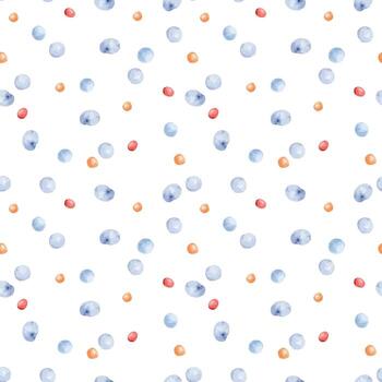 Spray drops watercolor seamless pattern isolated. Hand drawn blue red specks on repeated texture. Colorful simple water bubbles on background . Abstract droplets pattern for cute children design vector