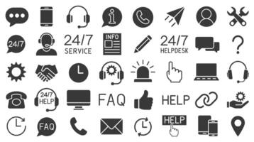 Customer Service and Support icon set. Support Icons Collection. Set contains Online Help, Helpdesk, Quick Response, Feedback. illustration image. Isolated on white background. vector