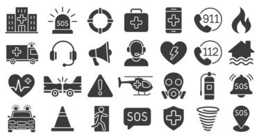 Emergency icon set. Simple minimal Emergency icons collection. Related SOS, safety, alarm, ambulance, hospital warning. illustration. Isolated on white background vector