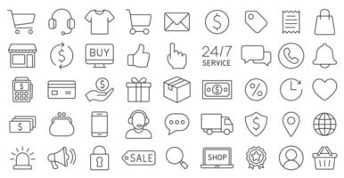 E-Commerce editable stroke line icon set. Online shopping thin line icons collection. Web shop symbol pack. illustration image. Isolated on white background. vector