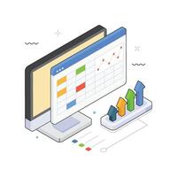 Computer screen with data analytics illustration vector