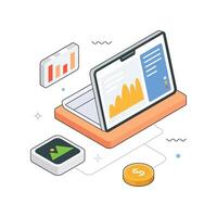 Laptop displaying data analysis graphics vector