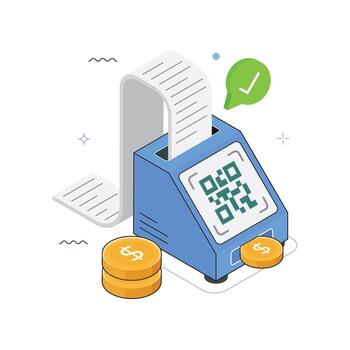 Receipt with QR Code Isometric Illustration. EPS 10 file vector