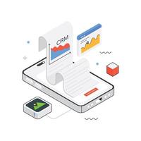 CRM Mobile Report Isometric Illustration. EPS 10 file vector