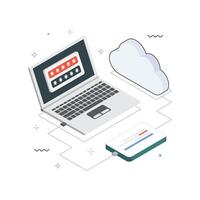 Laptop Connecting to Cloud Storage Isometric Illustration. EPS 10 File vector