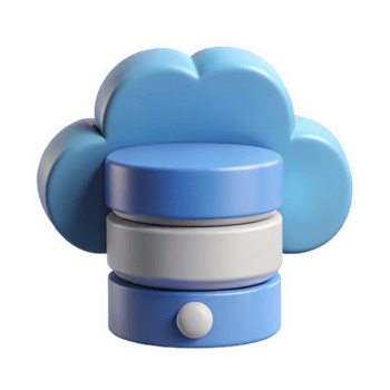 3 d render do uma luz azul nuvem ícone em repouso no topo uma pilha do cilíndrico base de dados servidor elementos com uma branco botão isolado em uma transparente fundo png
