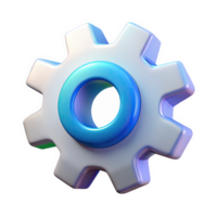 3 D Render of a Light Gray Gear with Smooth Rounded Teeth and a Bright Blue Center Circle isolated on a transparent background png