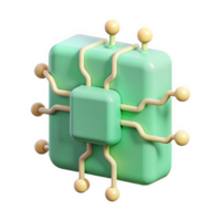 3 D Render of a Pastel Green Circuit Board Icon with Simplified Traces and Pale Yellow Connectors Isolated on a transparent background png