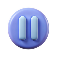 3 D Render of a Soft Light Blue Pause Button Icon on a Periwinkle Round Background isolated on a transparent background png