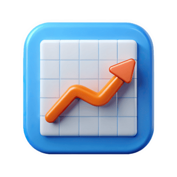 3 d render do a laranja linha gráfico seta ascendente em uma branco rede dentro uma azul quadrado aplicativo ícone isolado em uma transparente fundo png