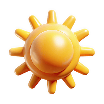 3 D Render of a Yellow Sun Icon with a Smooth Circular Center and Soft Rays Isolated on a transparent background png