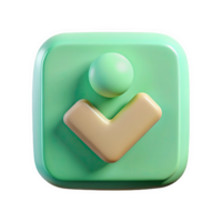 3d rounded square icon with pastel green fill and beige checkmark symbol isolated on a transparent background png