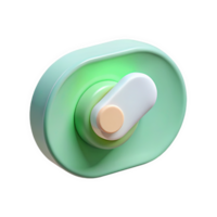 3d soft green toggle switch in the on position with white and peach accents isolated on a transparent background png
