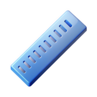 Light Blue 3 D Render of a Ruler Icon with Measurement Marks Soft Pastel Color Scheme isolated on a transparent background png