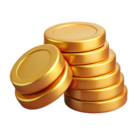 Stack of shiny gold coins with soft metallic sheen and subtle highlights isolated on a transparent background png
