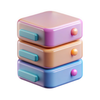 Stacked Pastel 3 D Server Rack Icon with Teal Handles and Peach Orange Pink and Blue Cubes Isolated on a transparent background png