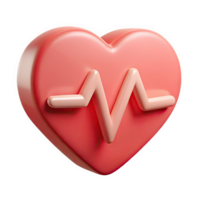 Three dimensional coral pink heart icon with an embossed peach colored electrocardiogram symbol isolated on a transparent background png