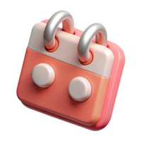 Three dimensional coral pink calendar icon featuring two metallic silver rings at the top and a grid layout with off white circular buttons isolated on a transparent background png