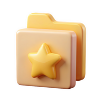 Three dimensional pastel orange folder icon with a gold star overlay rendered in a soft style isolated on a transparent background png