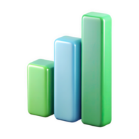 Three dimensional vertical bar chart with ascending green and blue bars isolated on a transparent background png