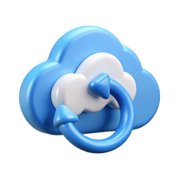 3 d rendere di un' blu nube icona con Due circolare frecce indicando dati sincronizzazione o trasferimento isolato su un' trasparente sfondo png