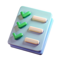 3 D Render of a Checklist Icon Stacked Sheets Pale Blue Green Checkmarks Cream Rectangles Mobile Wallpaper isolated on a transparent background png