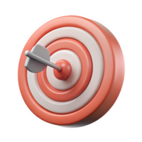 3 D Render of a Coral and Off White Concentric Ring Target Board with a Gray Dart in the Bullseye isolated on a transparent background png