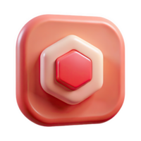 3 D Render of a Coral Rounded Square Icon Featuring a Nested Hexagon Stop Sign in Peach and Red Hues isolated on a transparent background png
