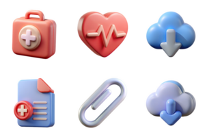 Medical First Aid Kit Heartbeat Monitor Cloud Download Paper Clip Document Add isolated on a transparent background png