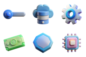 Blue cloud database gear switch money chip octagon isolated on a transparent background technology icon png