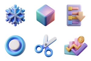 Blue snowflake gradient cube list scissors graph coin isolated on a transparent background cold winter png