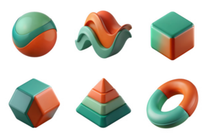 Abstract Geometric Shapes In Teal Orange And Green isolated on a transparent background image png