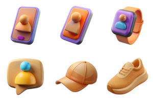 3d rendered icons of user profiles and accessories isolated on a transparent background phone png