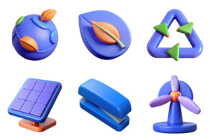 Blue planet leaf recycle solar panel stapler fan Icon Set isolated on a transparent background image png