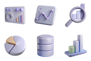 Pastel colored 3d data visualization icons isolated on a transparent background analytics chart png