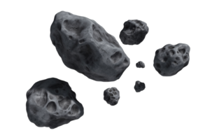Space rocks asteroids cosmic debris floating in transparent background ideal for science fiction game design or astronomy projects png