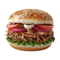 a hamburger with meat and vegetables on it png