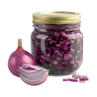 a jar of red onions and a knife png