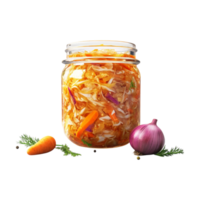 a jar of sauerkraut with vegetables on a transparent background png