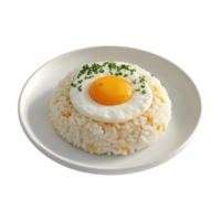 an egg on rice with a green leaf on top png