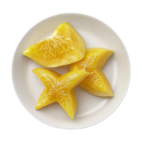 a plate with two pieces of fruit on it png