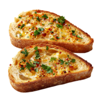 a two slices of bread with cheese and herbs png