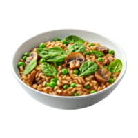 mushroom risotto with peas and spinach png
