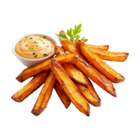 french fries with dipping sauce on a transparent background png