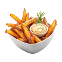 fries with dipping sauce in a bowl on a transparent background png