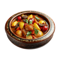 a bowl of stew with vegetables and mushrooms on a plate png
