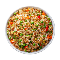 fried rice with vegetables and peas on a white plate png