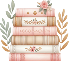 Coquette Girly autumn inspired stack of vintage style books png