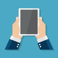 Two Hands Holding Tablet Flat Design vector