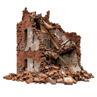 Destroyed Brick House Building PNG Against Transparent Background for Demolition, Ruins, or Construction Industry Graphics